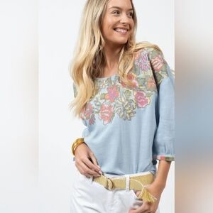 NEW IVY JANE * OVERSIZED ROSES TAPESTRY FLORAL EMBROIDERED TOP